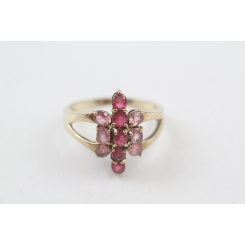 54 - 9ct gold ruby & pink sapphire cluster ring (4.1g) Size  S