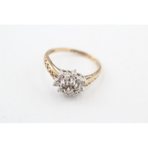 56 - 9ct gold diamond cluster ring, claw sett (2.4g) AS SEEN - MISHAPEN Size  L