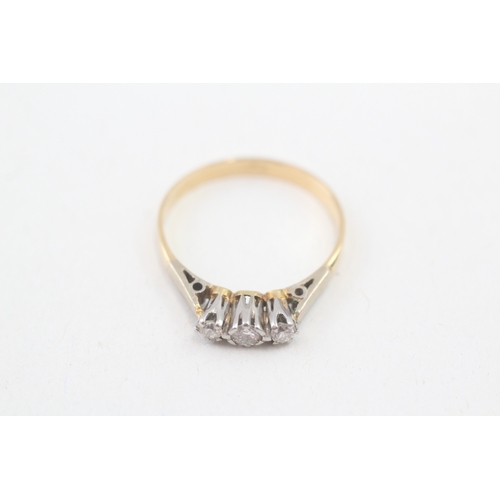 58 - 18ct gold diamond three stone ring (2.3g) Size  O