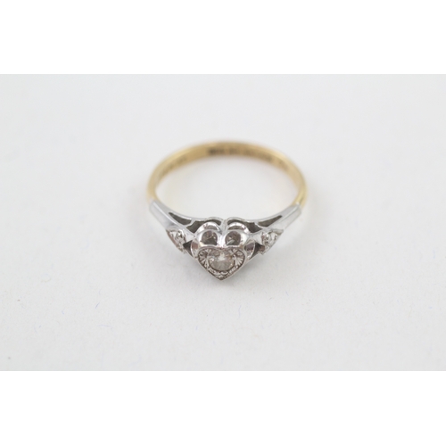 75 - 18ct gold and platinum vintage diamond heart dress ring (2.5g) Size  J