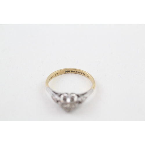 75 - 18ct gold and platinum vintage diamond heart dress ring (2.5g) Size  J