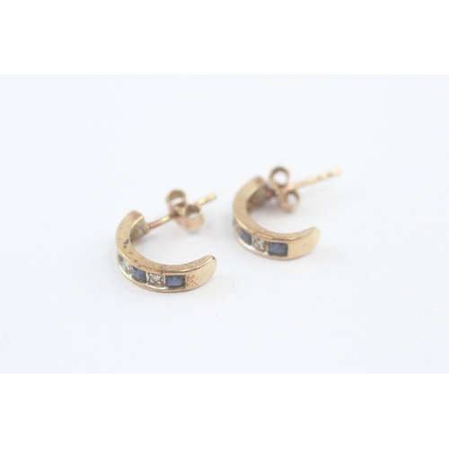 79 - 9ct gold sapphire and diamond half hoop stud earrings (1.4g)