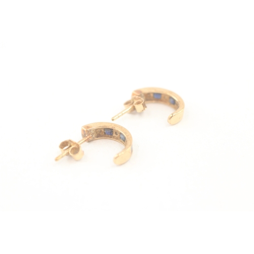 79 - 9ct gold sapphire and diamond half hoop stud earrings (1.4g)