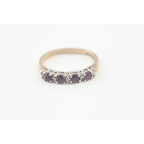 84 - 9ct gold vintage amethyst & diamond half eternity ring, claw set (2.3g) Size  P