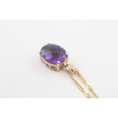 9 - 9ct gold amethyst single stone pendant necklace (4.2g)