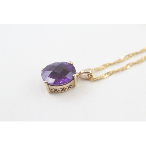 9 - 9ct gold amethyst single stone pendant necklace (4.2g)