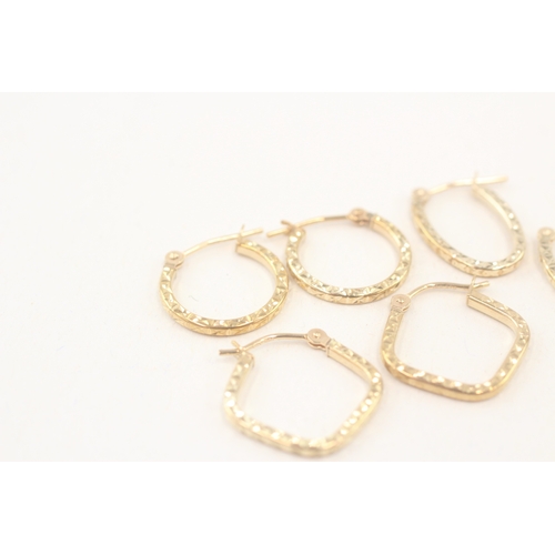 96 - 3x 9ct gold patterned hoop earrings (2.1g)