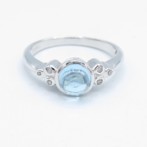 110 - 9ct white gold blue topaz and diamond ring (2.9g) Size  N 1/2