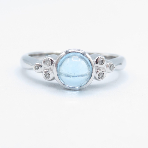 110 - 9ct white gold blue topaz and diamond ring (2.9g) Size  N 1/2