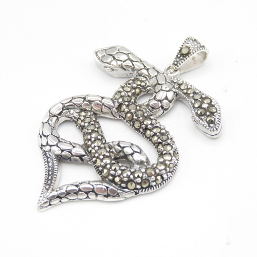 259 - Silver and Marquisate Pendant with two Snakes - 41mm.  HM 925