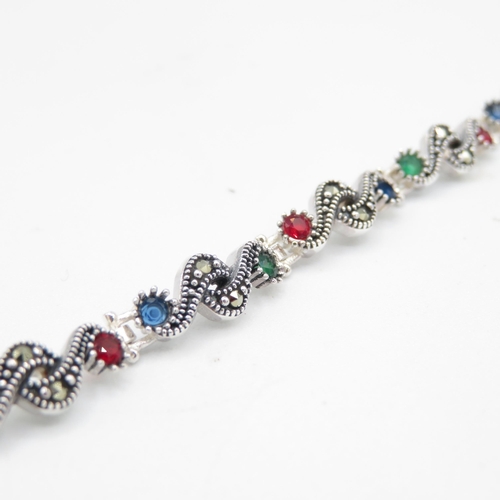 263 - HM 925 Sterling Silver bracelet set with green, blue and red stones (12g) in excellent condition - m... 