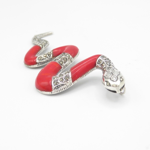 266 - HM Sterling Silver 925 Snake pendant set with red stones  (10.8g) In excellent condition - 50mm long