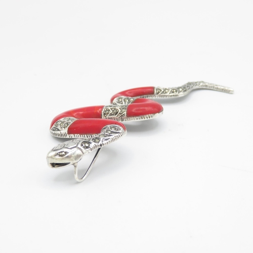 266 - HM Sterling Silver 925 Snake pendant set with red stones  (10.8g) In excellent condition - 50mm long