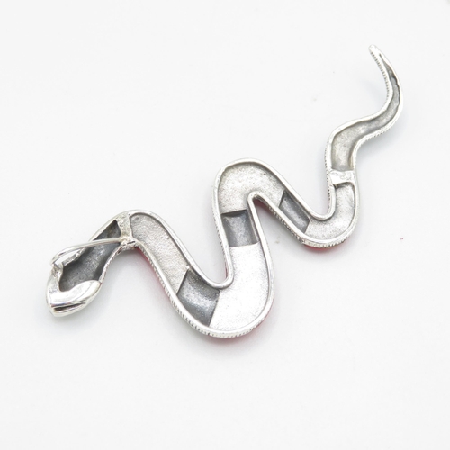 266 - HM Sterling Silver 925 Snake pendant set with red stones  (10.8g) In excellent condition - 50mm long