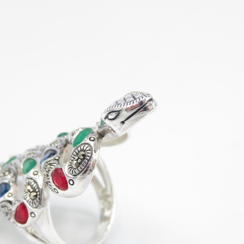 270 - Large Silver and Gemstone Snake Ring 62mm Long