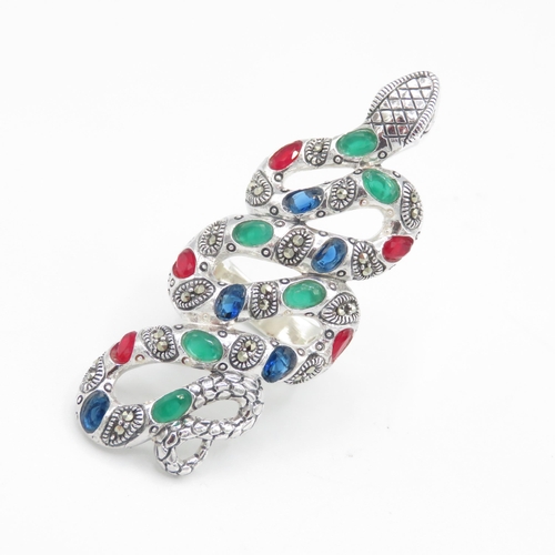 270 - Large Silver and Gemstone Snake Ring 62mm Long