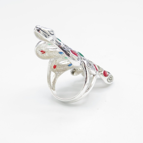 270 - Large Silver and Gemstone Snake Ring 62mm Long