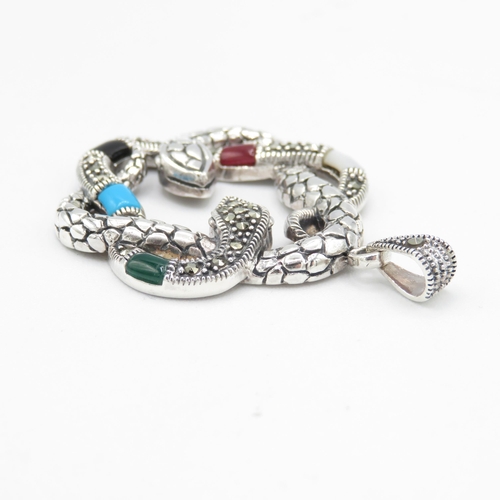 271 - Entwined Snake Pendant with multi gemstones 925 silver 38mm long