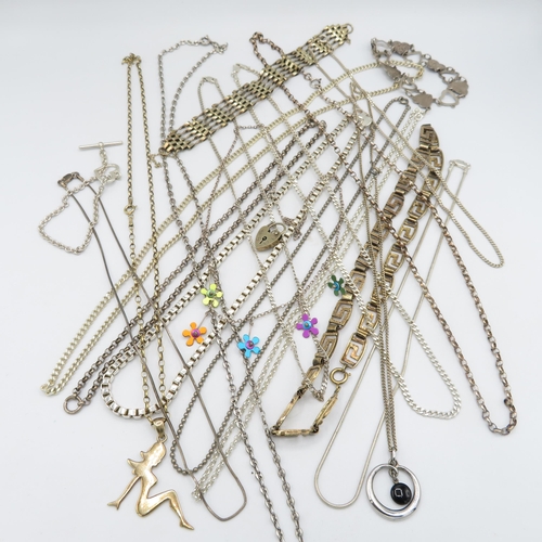 302 - Collection of silver bracelets and necklaces (205g)