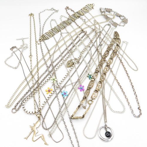 302 - Collection of silver bracelets and necklaces (205g)