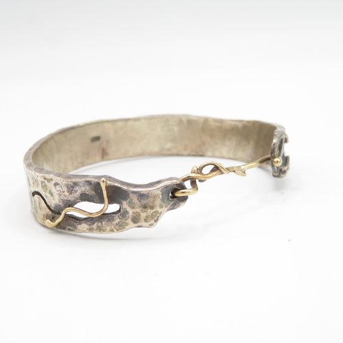 313 - 2 x Silver bangles - one with gold clasp - (42.8g)