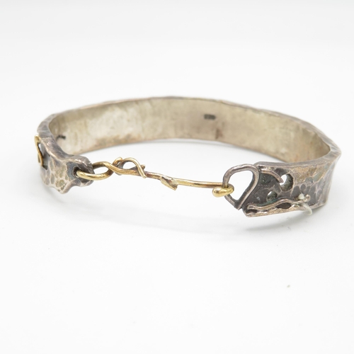 313 - 2 x Silver bangles - one with gold clasp - (42.8g)