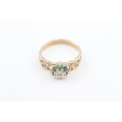 113 - 9ct gold vintage emerald and diamond cut work dress ring (2.8g) Size  P