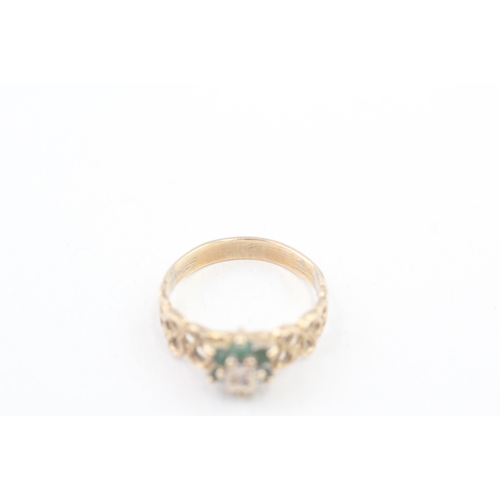 113 - 9ct gold vintage emerald and diamond cut work dress ring (2.8g) Size  P