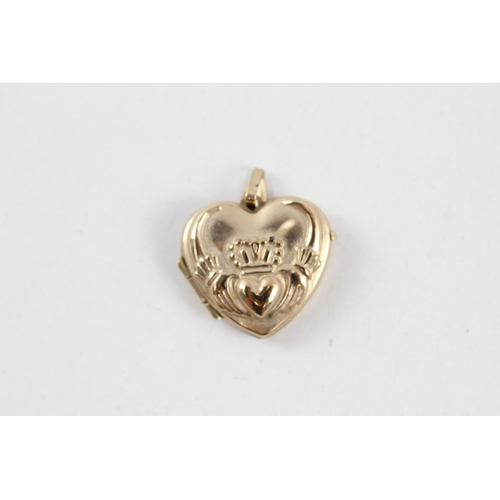 117 - 9ct gold claddagh heart locket pendant (1.1g)