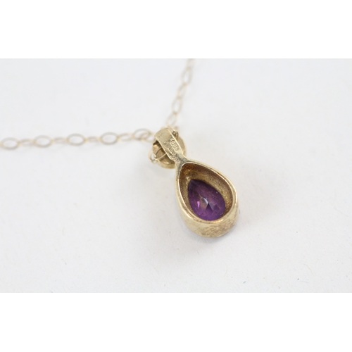 120 - 9ct gold pear cut amethyst & diamond pendant necklace (2.1g)