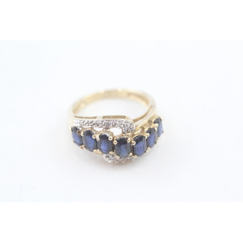 129 - 9ct gold sapphire and diamond cocktail ring (3.1g) Size  L