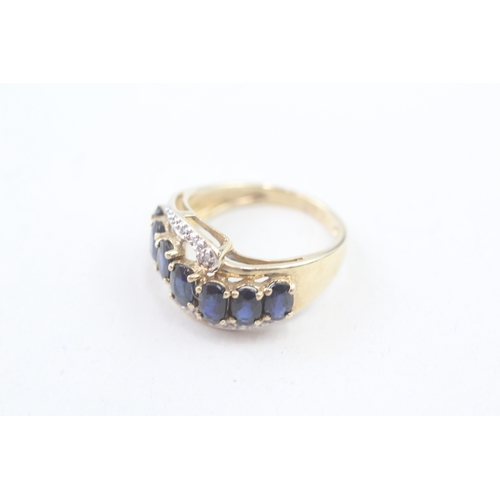 129 - 9ct gold sapphire and diamond cocktail ring (3.1g) Size  L