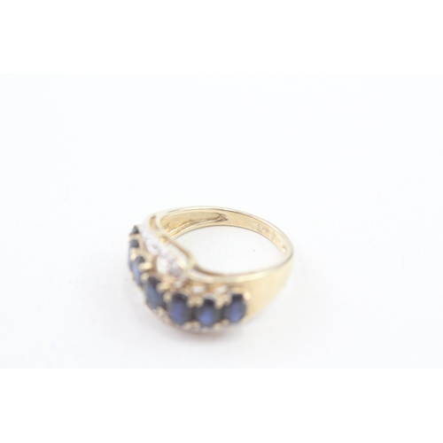 129 - 9ct gold sapphire and diamond cocktail ring (3.1g) Size  L