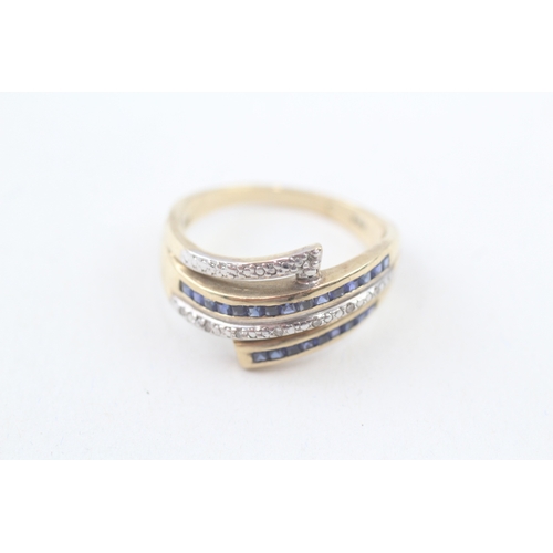 134 - 9ct gold sapphire and diamond multi row cocktail ring (4.4g) Size  S