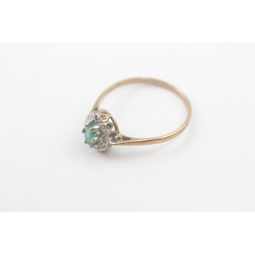 140 - 9ct gold emerald and diamond halo dress ring (1.5g) Size  O