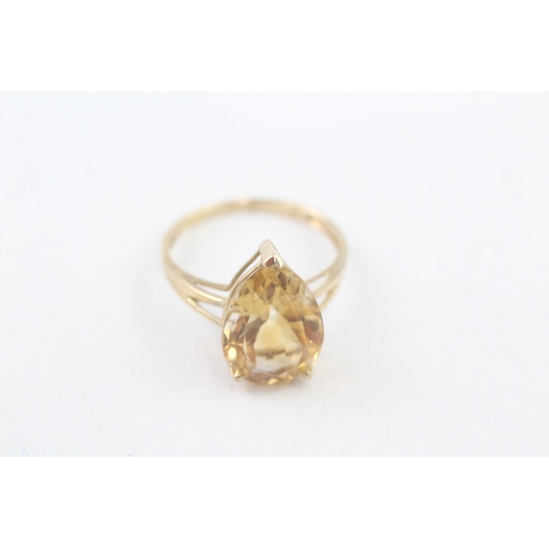 144 - 9ct gold citrine pear cut cocktail ring (2.4g) Size  N