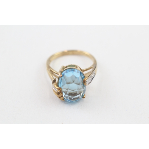 155 - 9ct gold blue topaz & diamond dress ring with butterfly mount (5.5g) Size  O