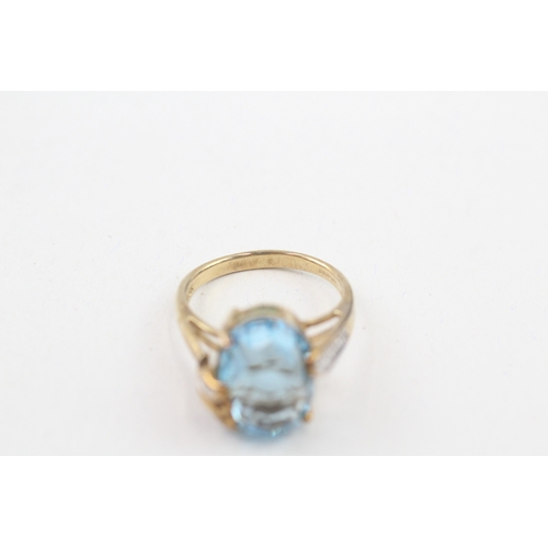 155 - 9ct gold blue topaz & diamond dress ring with butterfly mount (5.5g) Size  O