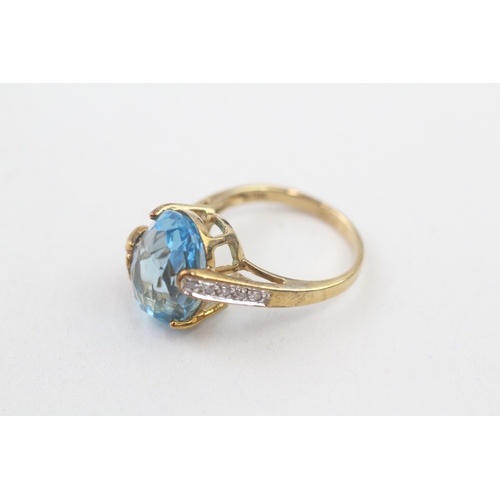 155 - 9ct gold blue topaz & diamond dress ring with butterfly mount (5.5g) Size  O