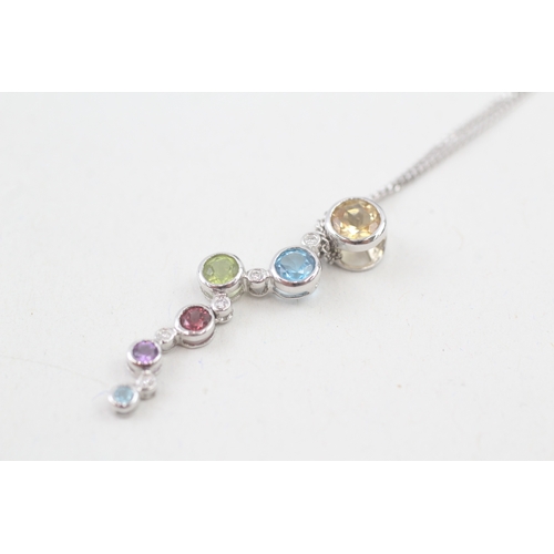 160 - 9ct gold multi-gemstone drop pendant necklace, gemstone including: diamond, citrine, topaz, peridot,... 