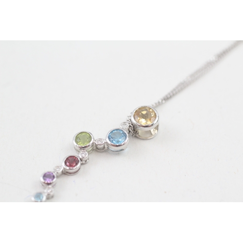 160 - 9ct gold multi-gemstone drop pendant necklace, gemstone including: diamond, citrine, topaz, peridot,... 