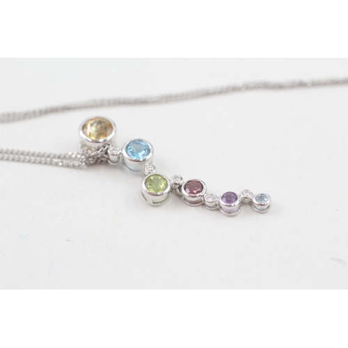 160 - 9ct gold multi-gemstone drop pendant necklace, gemstone including: diamond, citrine, topaz, peridot,... 