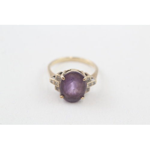 167 - 9ct gold art deco style amethyst & diamond dress ring (4.3g) Size  Q