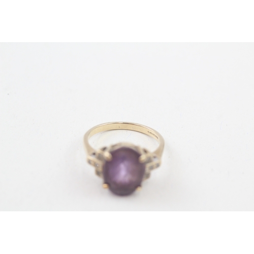 167 - 9ct gold art deco style amethyst & diamond dress ring (4.3g) Size  Q