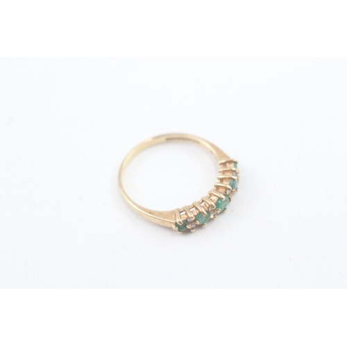 172 - 9ct gold emerald and diamond half eternity dress ring (1.5g) Size  L