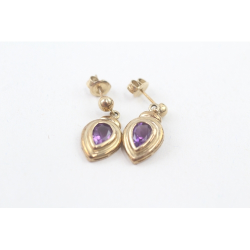 173 - 9ct gold amethyst drop earrings (2.5g)