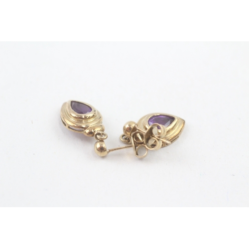 173 - 9ct gold amethyst drop earrings (2.5g)