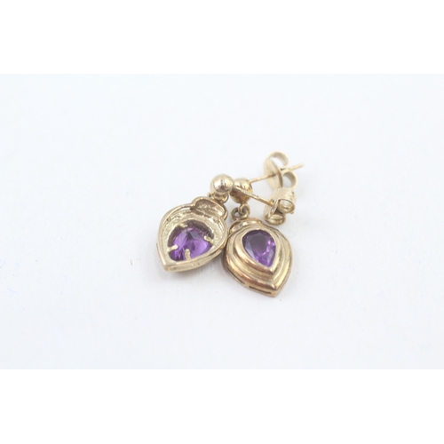 173 - 9ct gold amethyst drop earrings (2.5g)