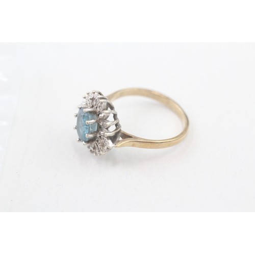 180 - 9ct gold vintage topaz and diamond halo cocktail ring (3.5g) Size  O