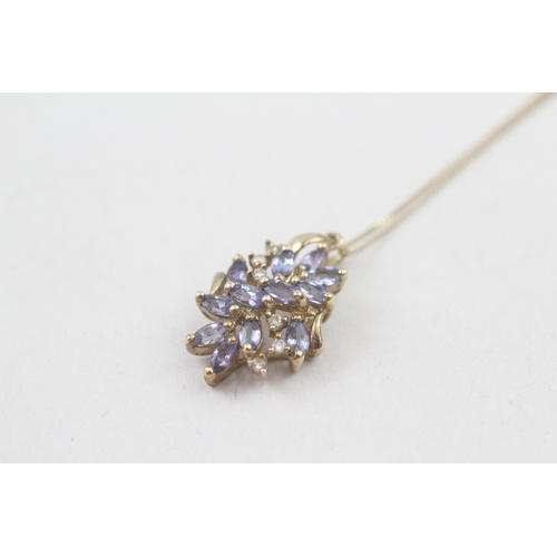 184 - 9ct gold tanzanite & diamond pendant necklace (2g)